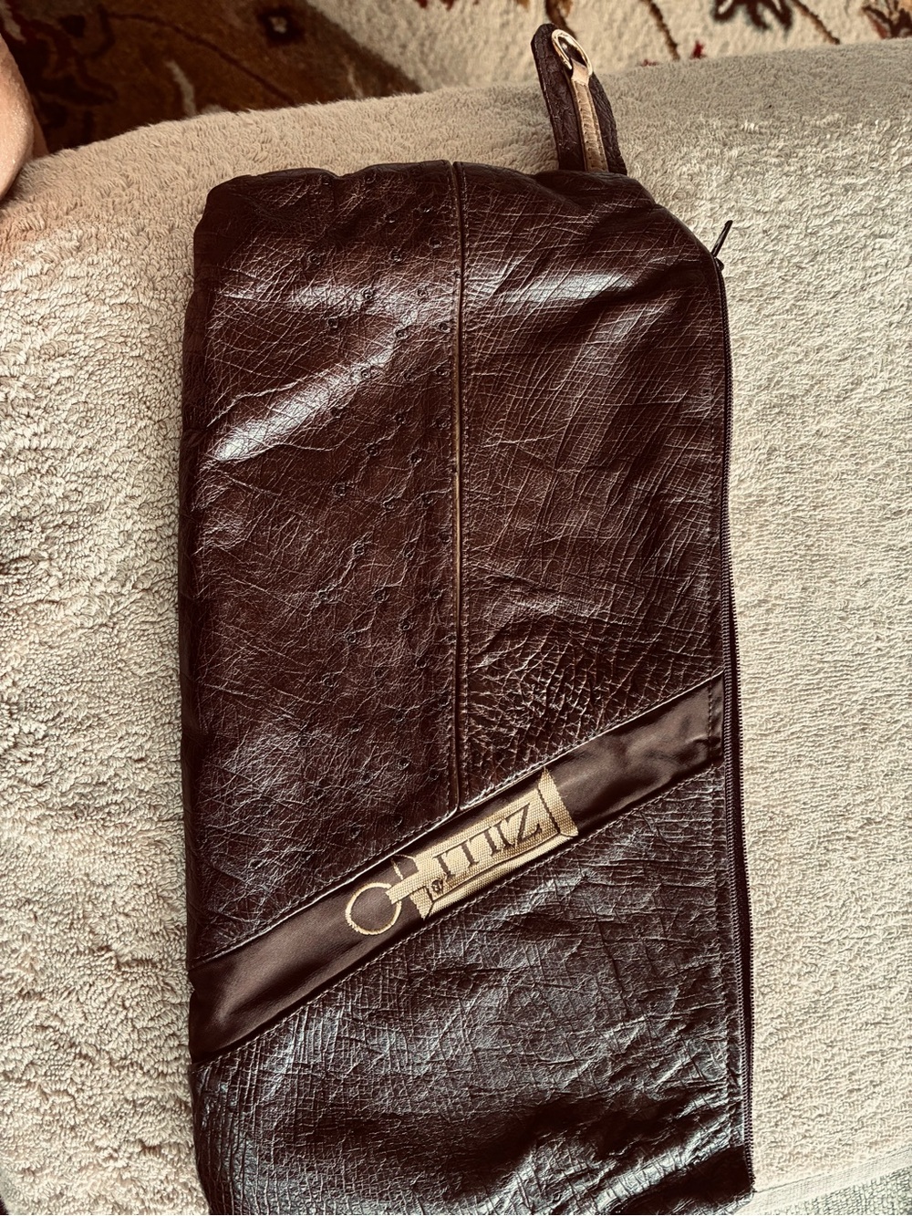 Zilli Vintage Ostrich Leather Wristlet Clutch with Satin Accent
